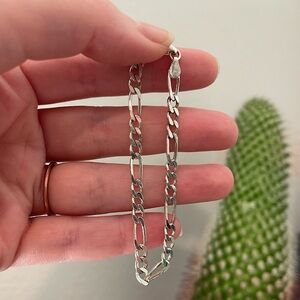 Vintage Sterling Silver 925 Italian Figaro Chain Bracelet 7” Unisex Old Money